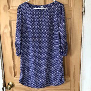 Blue and White Geometric Print Shift Dress by Pink Owl - Sz M - Mini Dress